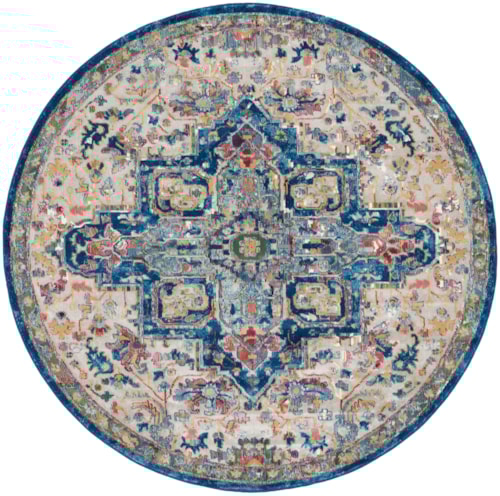 4' Round Grey Navy Round Rug