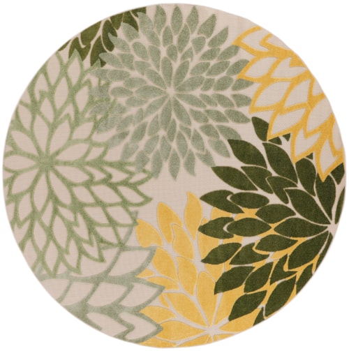 5'3" Round Green Multicolor Round Rug