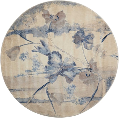 5'6" Ivory/Blue Round Rug
