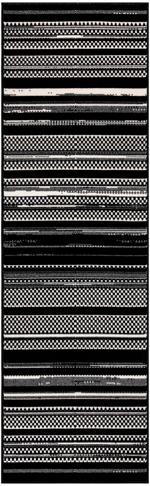 2'3" x 7'6" Black White Rug