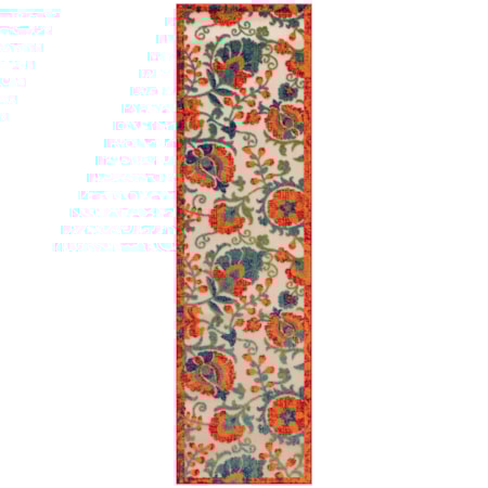 2'3" x 8' Red Multicolor Farmhouse Rug