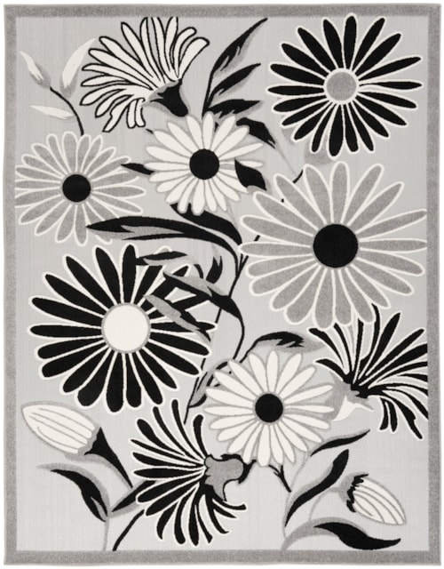 5'3" x 7'5" Black White Rectangle Rug