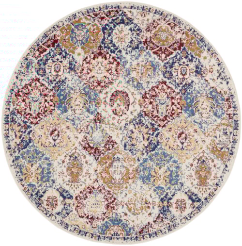 5'3" Blue Multicolor Round Rug