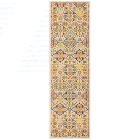 2'3" x 10' Ivory Multicolor Bohemian Rug