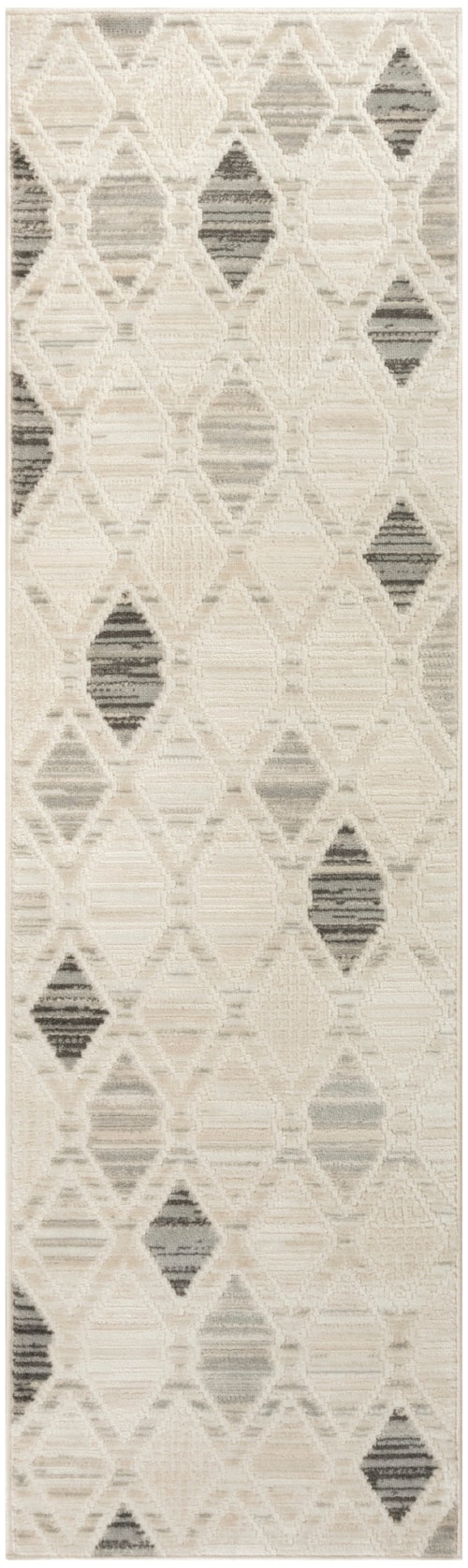 2'2" X 7'6 Beige Grey Runner Rug
