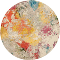 5'3" Ivory/Multicolor Round Rug
