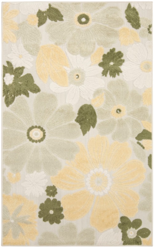 2'8" X 4' Ivory Green Rectangle Rug