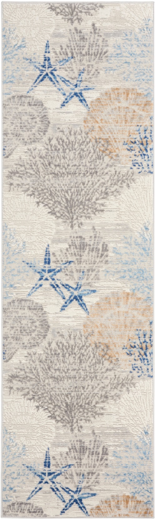 2' X 6' Ivory Grey Blue Runner Rug
