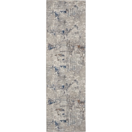 2'2" x 7'6" Ivory Blue Modern Rug