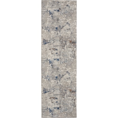 2'2" x 7'6" Ivory Blue Modern Rug