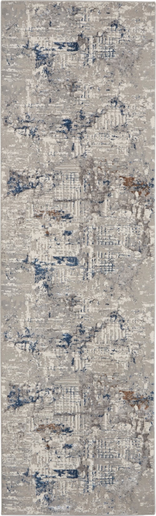 Royal Terrace 2'2" X 7'6" Ivory Blue Modern Indoor Rug