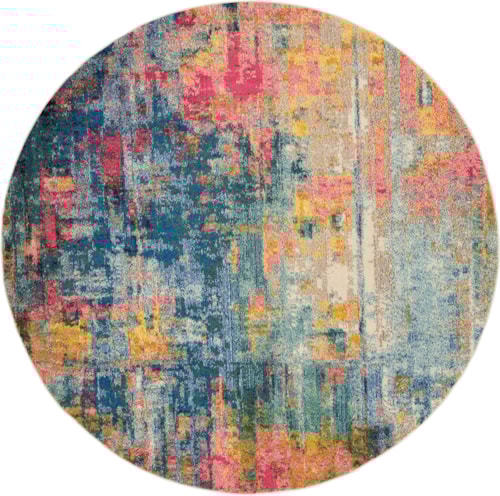 7’10” Blue/Yellow Round Rug