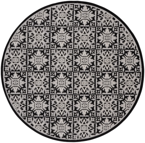 7’10” Black White Round Rug