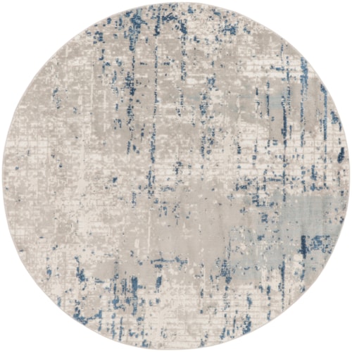 5'3" x Round Ivory Grey Blue Rug