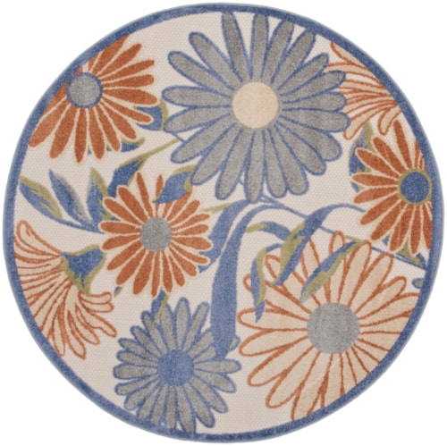 5'3" Round Beige Multicolor Round Rug