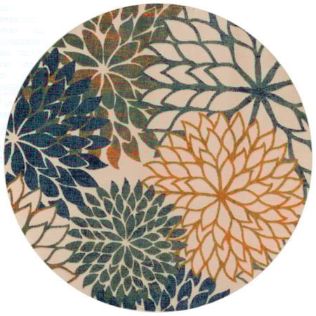 5'3" x Round Blue Green Tropical Rug