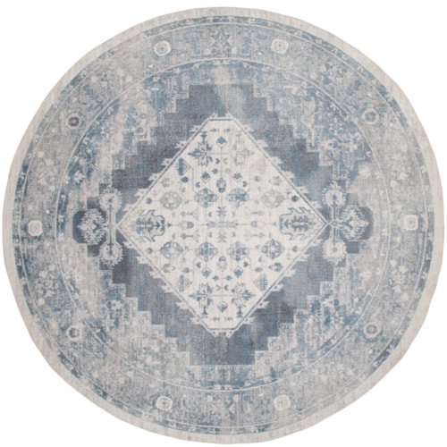 5'3" Round Blue Ivory Round Rug
