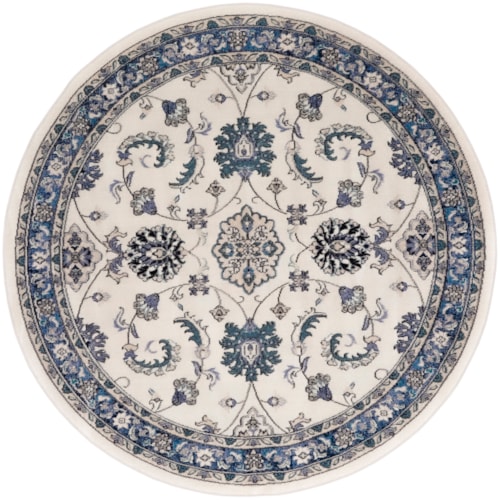 4' Round Ivory Blue Round Rug