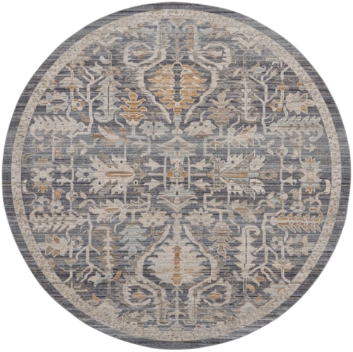 7'10"  Navy Multicolor Round Rug