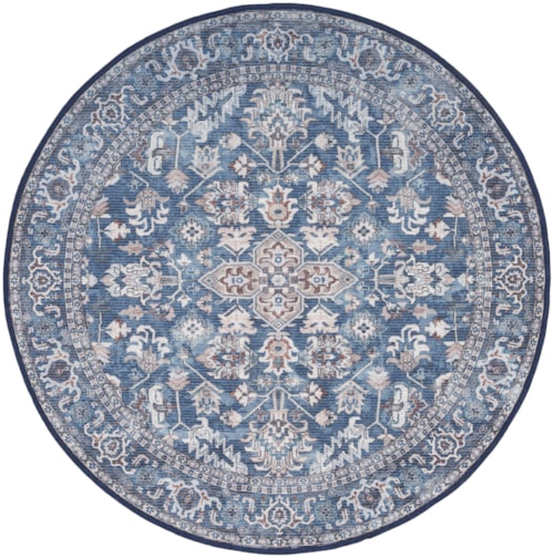 4' Round Navy Ivory Round Rug