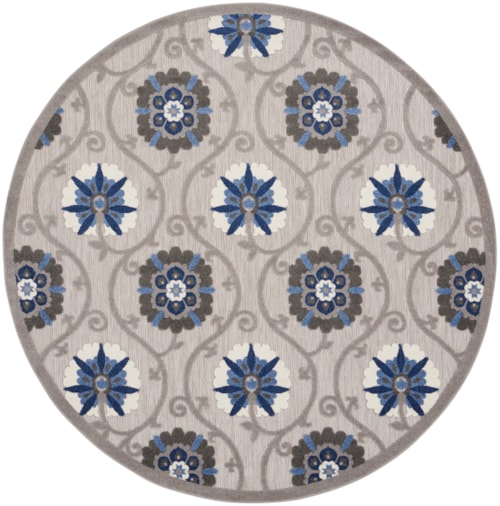 7'10"  Grey/Blue Round Rug