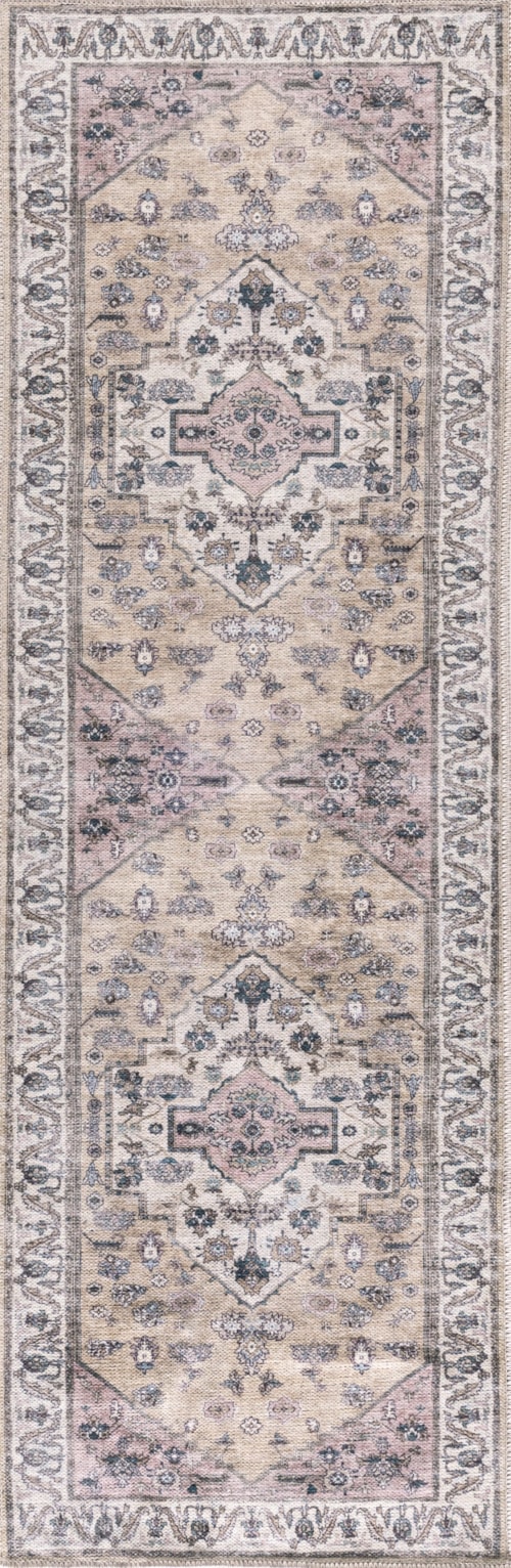 2' x 6' Beige Multicolor Rug