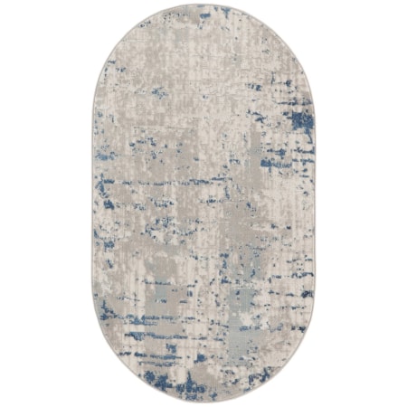 3' x 5' Oval Ivory Grey Blue Modern Rug