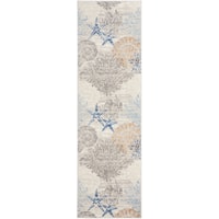 2'3" x 7'6" Ivory Grey Blue Runner Rug