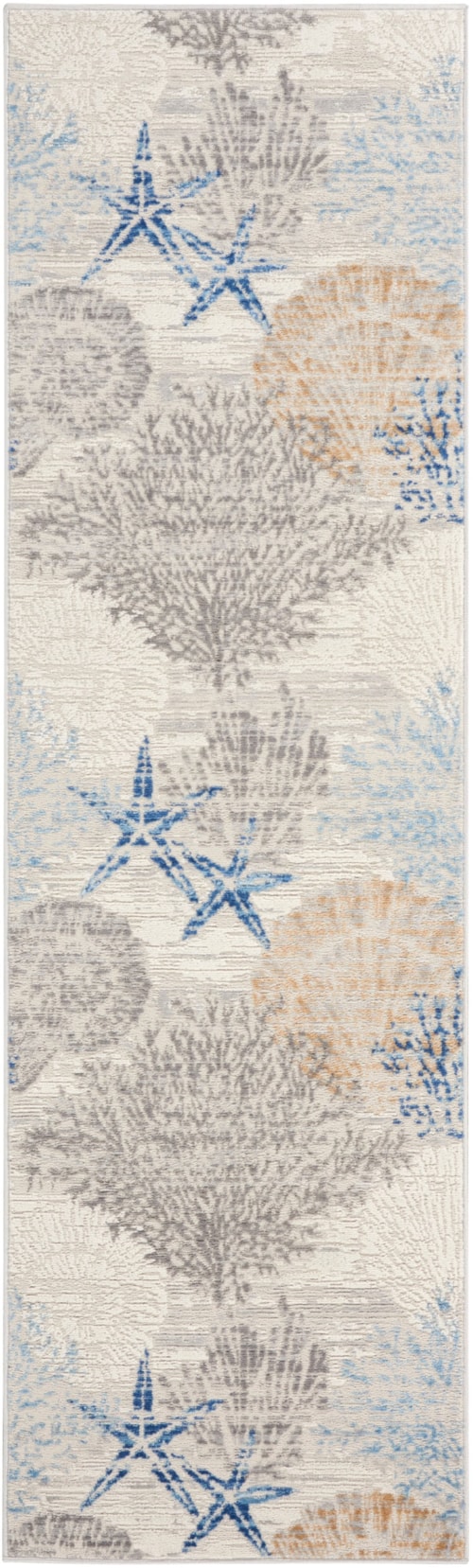 2'3" x 7'6" Ivory Grey Blue Runner Rug