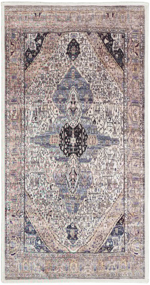 2' x 4' Ivory Blue Rectangle Rug