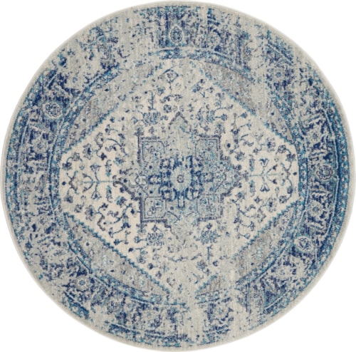 7'10"  Ivory/Light Blue Round Rug