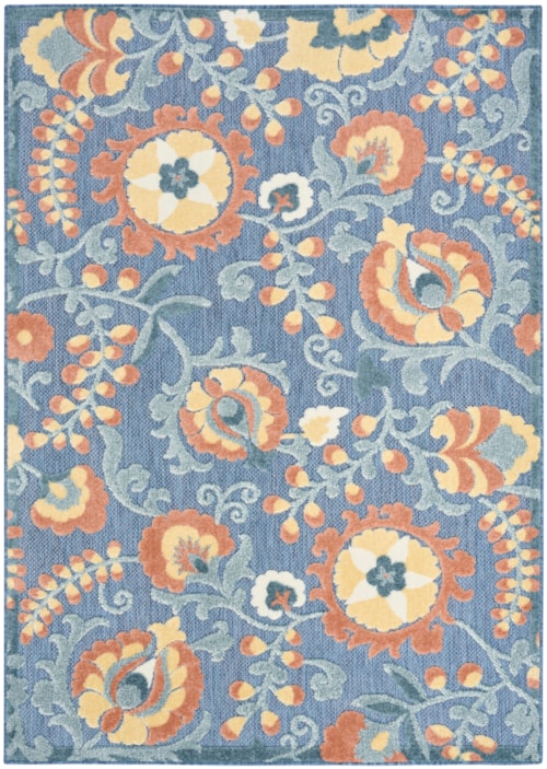 9' X 12' Blue Rose Rectangle Rug