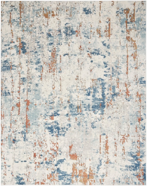 5'3" x 7'3" Beige Blue Rust Rectangle Rug