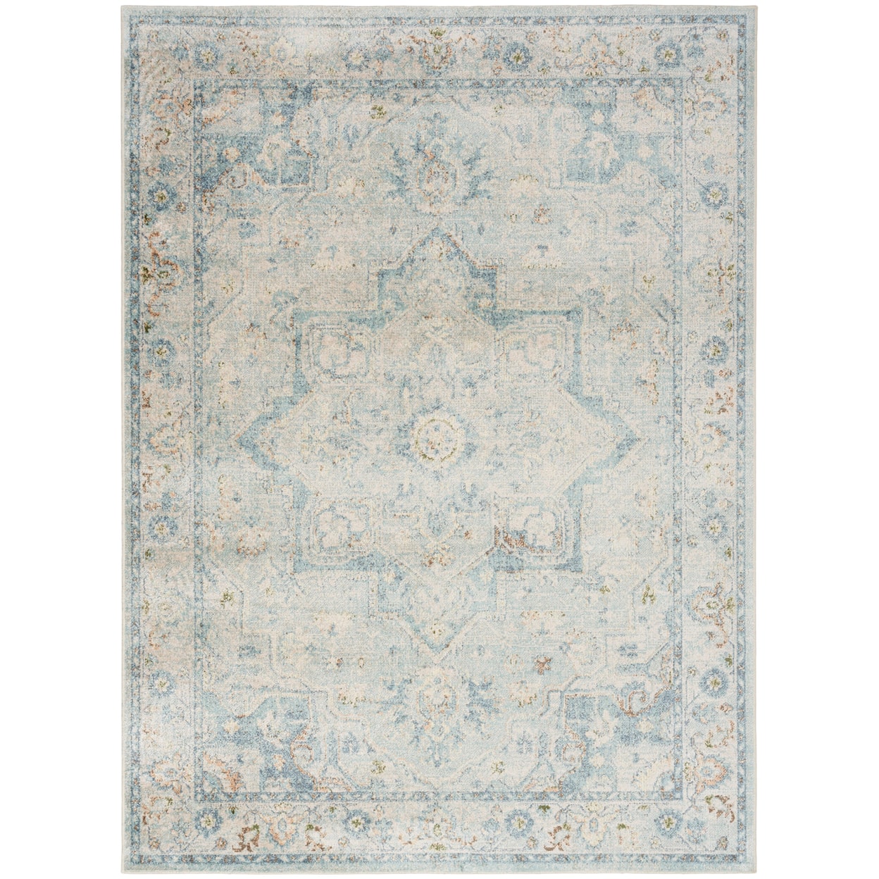 Nourison Astra Machine Washable 4' x 6' Light Blue Vintage Rug