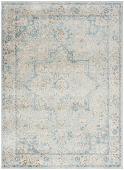Astra Machine Washable 4' X 6' Light Blue Vintage Indoor Rug