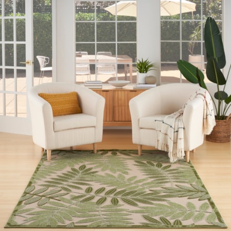 6&apos; x 9&apos; Ivory Green Outdoor Rug