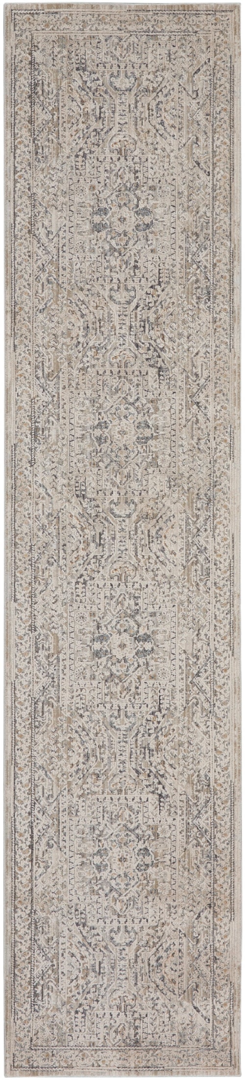 2'3" x 10' Ivory/Grey/Blue Runner Rug