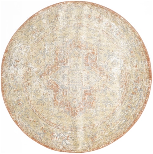 6' Round Beige Rust Round Rug