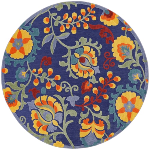 5'3" Navy Multicolor Round Rug