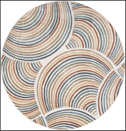 5'3" Round Ivory Multicolor Round Rug