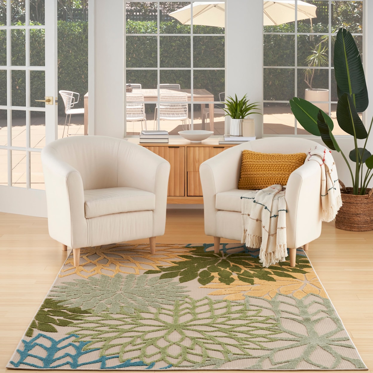 Nourison Aloha 6' x 9' Green Multicolor Tropical Rug