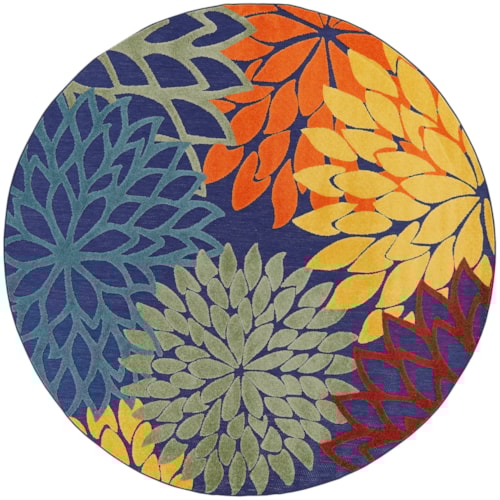 5'3" Navy Multicolor Round Rug