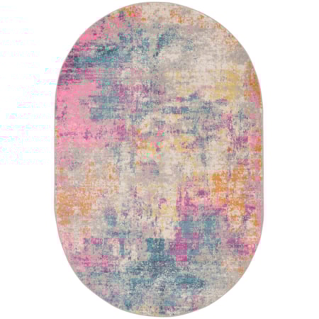 5' x 8' Oval Ivory Multicolor Modern Rug