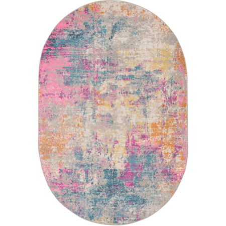 5' x 8' Oval Ivory Multicolor Modern Rug