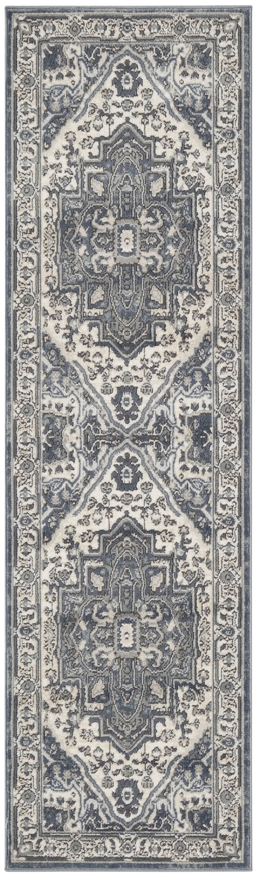 2'2" X 10' Navy Ivory Runner Rug