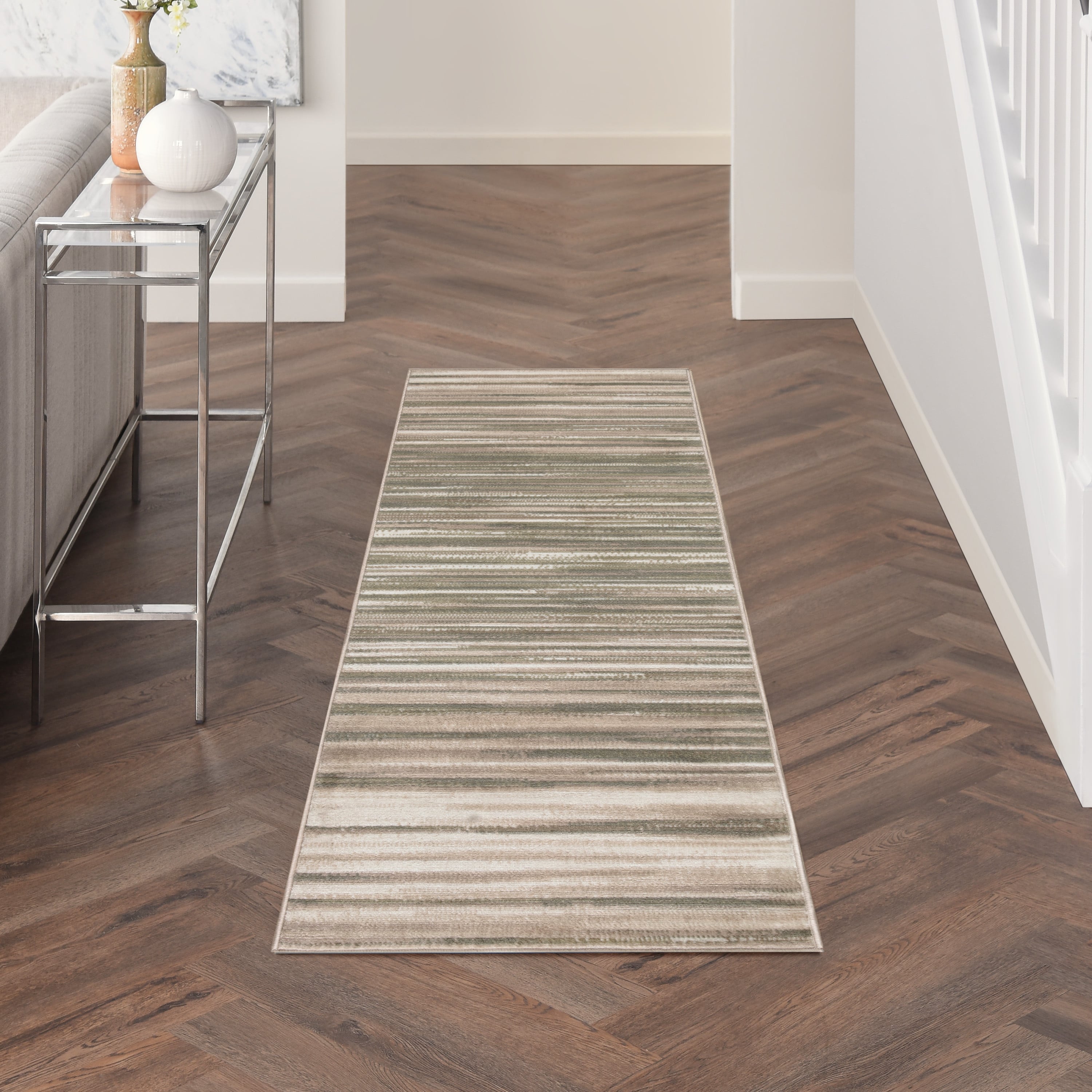 2'3" x 7'3" Green Ivory Modern Rug