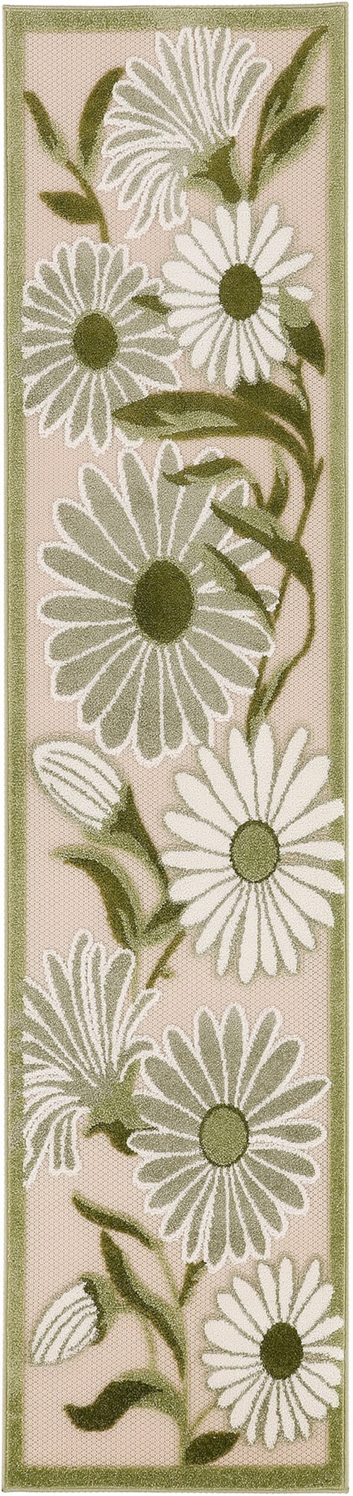 2'3" X 8' Ivory Green Runner Rug