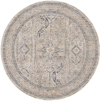 7'10"  Ivory/Grey/Blue Round Rug