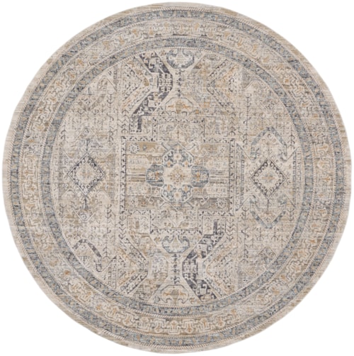 7'10"  Ivory/Grey/Blue Round Rug