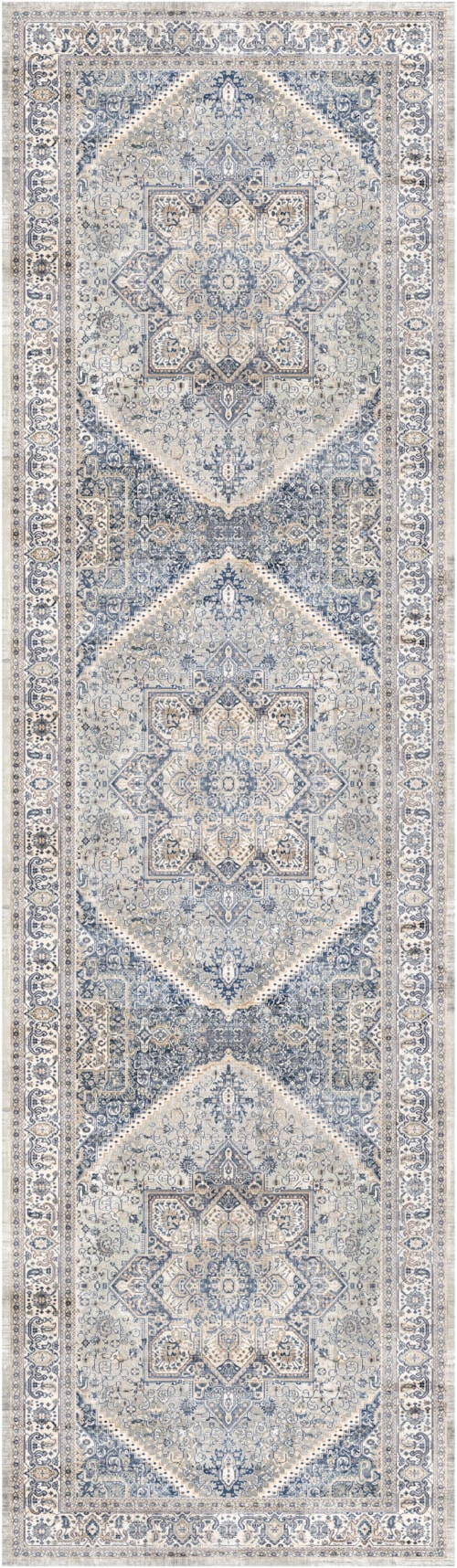 2'2" x 7'6 Beige Blue Runner Rug